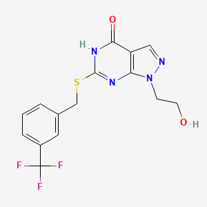 molecular formula C15H13F3N4O2S B2516261 1-(2-羟乙基)-6-((3-(三氟甲基)苄基)硫)-1H-吡唑并[3,4-d]嘧啶-4(5H)-酮 CAS No. 946229-99-8