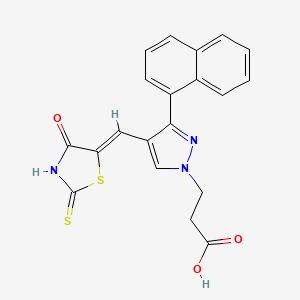 molecular formula C20H15N3O3S2 B2516265 (Z)-3-(3-(naphthalen-1-yl)-4-((4-oxo-2-thioxothiazolidin-5-ylidene)methyl)-1H-pyrazol-1-yl)propanoic acid CAS No. 882232-48-6