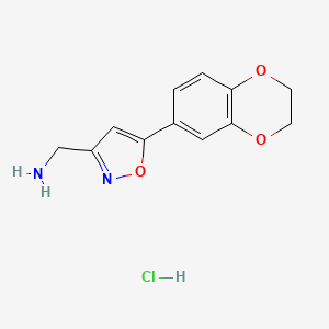 molecular formula C12H13ClN2O3 B2516297 [5-(2,3-Dihydro-1,4-benzodioxin-6-yl)-1,2-oxazol-3-yl]methanamine hydrochloride CAS No. 1351647-81-8
