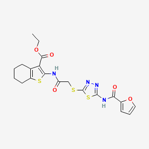 molecular formula C20H20N4O5S3 B2516302 Ethyl 2-(2-((5-(furan-2-carboxamido)-1,3,4-thiadiazol-2-yl)thio)acetamido)-4,5,6,7-tetrahydrobenzo[b]thiophene-3-carboxylate CAS No. 477580-69-1