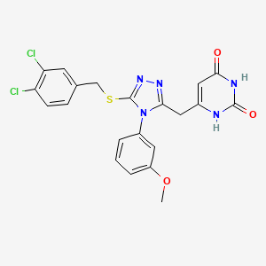 molecular formula C21H17Cl2N5O3S B2516303 6-[[5-[(3,4-dichlorophenyl)methylsulfanyl]-4-(3-methoxyphenyl)-1,2,4-triazol-3-yl]methyl]-1H-pyrimidine-2,4-dione CAS No. 892471-25-9