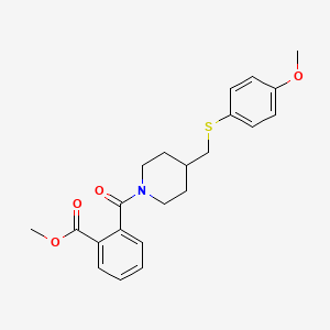 molecular formula C22H25NO4S B2516309 Methyl 2-(4-(((4-methoxyphenyl)thio)methyl)piperidine-1-carbonyl)benzoate CAS No. 1421458-20-9