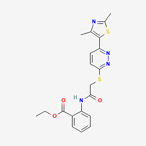 molecular formula C20H20N4O3S2 B2516310 Ethyl 2-(2-((6-(2,4-dimethylthiazol-5-yl)pyridazin-3-yl)thio)acetamido)benzoate CAS No. 894008-11-8