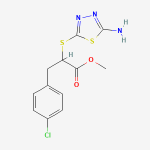 molecular formula C12H12ClN3O2S2 B2516342 Methyl 2-((5-amino-1,3,4-thiadiazol-2-yl)thio)-3-(4-chlorophenyl)propanoate CAS No. 899993-52-3