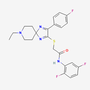 molecular formula C23H23F3N4OS B2516358 N-(2,5-二氟苯基)-2-((8-乙基-3-(4-氟苯基)-1,4,8-三氮杂螺[4.5]癸-1,3-二烯-2-基)硫代)乙酰胺 CAS No. 1185048-77-4