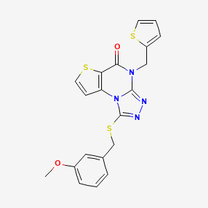 molecular formula C20H16N4O2S3 B2516360 1-((3-methoxybenzyl)thio)-4-(thiophen-2-ylmethyl)thieno[2,3-e][1,2,4]triazolo[4,3-a]pyrimidin-5(4H)-one CAS No. 1223760-06-2