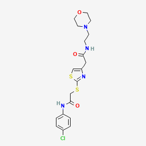 molecular formula C19H23ClN4O3S2 B2516369 N-(4-chlorophenyl)-2-((4-(2-((2-morpholinoethyl)amino)-2-oxoethyl)thiazol-2-yl)thio)acetamide CAS No. 954017-89-1