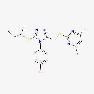 molecular formula C19H22FN5S2 B2516381 2-[[5-Butan-2-ylsulfanyl-4-(4-fluorophenyl)-1,2,4-triazol-3-yl]methylsulfanyl]-4,6-dimethylpyrimidine CAS No. 868222-42-8