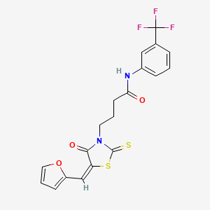 molecular formula C19H15F3N2O3S2 B2516391 (E)-4-(5-(furan-2-ylmethylene)-4-oxo-2-thioxothiazolidin-3-yl)-N-(3-(trifluoromethyl)phenyl)butanamide CAS No. 637319-10-9