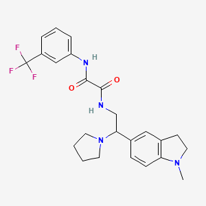 molecular formula C24H27F3N4O2 B2516411 N1-(2-(1-methylindolin-5-yl)-2-(pyrrolidin-1-yl)ethyl)-N2-(3-(trifluoromethyl)phenyl)oxalamide CAS No. 922067-32-1