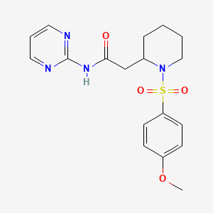 molecular formula C18H22N4O4S B2516412 2-(1-((4-methoxyphenyl)sulfonyl)piperidin-2-yl)-N-(pyrimidin-2-yl)acetamide CAS No. 1021118-52-4