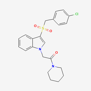 molecular formula C22H23ClN2O3S B2516415 3-[(4-chlorobenzyl)sulfonyl]-1-(2-oxo-2-piperidin-1-ylethyl)-1H-indole CAS No. 878058-10-7