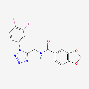 molecular formula C16H11F2N5O3 B2516416 N-((1-(3,4-difluorophenyl)-1H-tetrazol-5-yl)methyl)benzo[d][1,3]dioxole-5-carboxamide CAS No. 941963-94-6