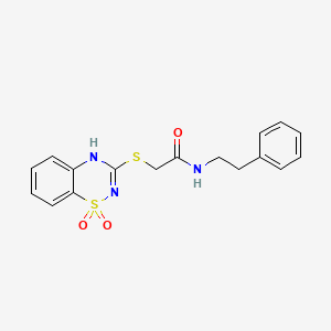 molecular formula C17H17N3O3S2 B2516429 2-((1,1-dioxido-4H-benzo[e][1,2,4]thiadiazin-3-yl)thio)-N-phenethylacetamide CAS No. 896686-62-7