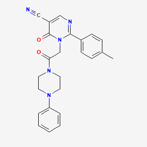 molecular formula C24H23N5O2 B2516453 6-Oxo-1-(2-oxo-2-(4-phenylpiperazin-1-yl)ethyl)-2-(p-tolyl)-1,6-dihydropyrimidine-5-carbonitrile CAS No. 1251546-68-5