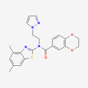 molecular formula C23H22N4O3S B2516457 N-(2-(1H-pyrazol-1-yl)ethyl)-N-(4,6-dimethylbenzo[d]thiazol-2-yl)-2,3-dihydrobenzo[b][1,4]dioxine-6-carboxamide CAS No. 1171955-59-1