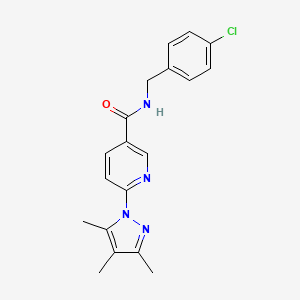 molecular formula C19H19ClN4O B2516466 N-(4-chlorobenzyl)-6-(3,4,5-trimethyl-1H-pyrazol-1-yl)nicotinamide CAS No. 1286713-33-4