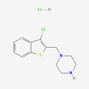 molecular formula C13H16Cl2N2S B2516481 1-[(3-Chloro-1-benzothiophen-2-yl)methyl]piperazine hydrochloride CAS No. 1052542-81-0