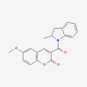 molecular formula C20H17NO4 B2516487 6-methoxy-3-[(2-methyl-2,3-dihydro-1H-indol-1-yl)carbonyl]-2H-chromen-2-one CAS No. 836666-55-8