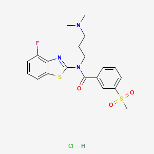 molecular formula C20H23ClFN3O3S2 B2516492 N-(3-(dimethylamino)propyl)-N-(4-fluorobenzo[d]thiazol-2-yl)-3-(methylsulfonyl)benzamide hydrochloride CAS No. 1216849-38-5