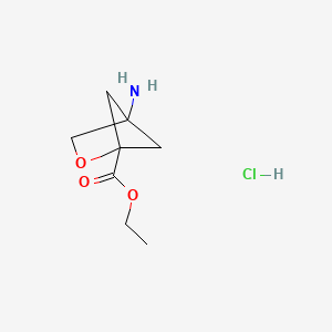 molecular formula C8H14ClNO3 B2516508 4-氨基-2-氧杂环[2.1.1]己烷-1-羧酸乙酯；盐酸盐 CAS No. 2375259-76-8