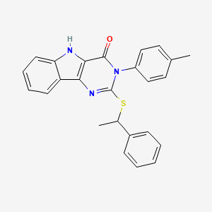 molecular formula C25H21N3OS B2516530 2-((1-苯乙基)硫代)-3-(对甲苯基)-3H-嘧啶并[5,4-b]吲哚-4(5H)-酮 CAS No. 536705-01-8