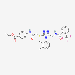 molecular formula C30H28F3N5O4S B2516534 ethyl 4-(2-((4-(2,3-dimethylphenyl)-5-((2-(trifluoromethyl)benzamido)methyl)-4H-1,2,4-triazol-3-yl)thio)acetamido)benzoate CAS No. 394663-40-2