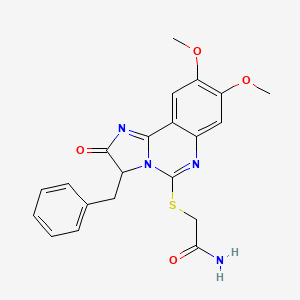 molecular formula C21H20N4O4S B2516538 2-[(3-Benzyl-8,9-dimethoxy-2-oxo-2,3-dihydroimidazo[1,2-c]quinazolin-5-yl)sulfanyl]acetamide CAS No. 1024708-47-1