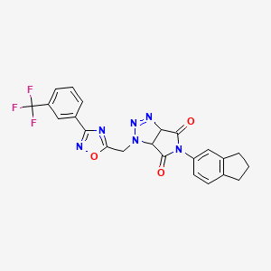 molecular formula C23H17F3N6O3 B2516553 5-(2,3-dihydro-1H-inden-5-yl)-1-((3-(3-(trifluoromethyl)phenyl)-1,2,4-oxadiazol-5-yl)methyl)-1,6a-dihydropyrrolo[3,4-d][1,2,3]triazole-4,6(3aH,5H)-dione CAS No. 1172027-75-6