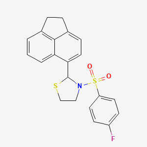 molecular formula C21H18FNO2S2 B2516558 2-(1,2-Dihydroacenaphthylen-5-yl)-3-((4-fluorophenyl)sulfonyl)thiazolidine CAS No. 402947-19-7