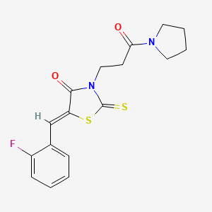 molecular formula C17H17FN2O2S2 B2516561 (Z)-5-(2-fluorobenzylidene)-3-(3-oxo-3-(pyrrolidin-1-yl)propyl)-2-thioxothiazolidin-4-one CAS No. 477488-30-5