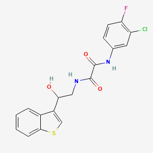 molecular formula C18H14ClFN2O3S B2516568 N1-(2-(benzo[b]thiophen-3-yl)-2-hydroxyethyl)-N2-(3-chloro-4-fluorophenyl)oxalamide CAS No. 2034439-79-5