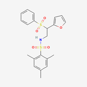 molecular formula C21H23NO5S2 B2516569 N-[2-(2-furyl)-2-(phenylsulfonyl)ethyl]-2,4,6-trimethylbenzenesulfonamide CAS No. 896322-74-0