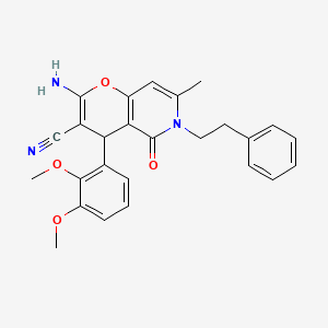 molecular formula C26H25N3O4 B2516572 2-氨基-4-(2,3-二甲氧基苯基)-7-甲基-5-氧代-6-(2-苯乙基)-5,6-二氢-4H-吡喃并[3,2-c]吡啶-3-甲腈 CAS No. 612514-51-9