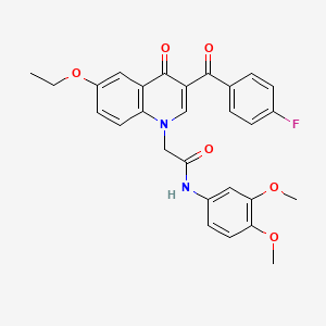 molecular formula C28H25FN2O6 B2516573 N-(3,4-dimethoxyphenyl)-2-(6-ethoxy-3-(4-fluorobenzoyl)-4-oxoquinolin-1(4H)-yl)acetamide CAS No. 895653-27-7
