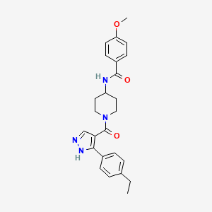 molecular formula C25H28N4O3 B2516576 N-(1-(3-(4-ethylphenyl)-1H-pyrazole-4-carbonyl)piperidin-4-yl)-4-methoxybenzamide CAS No. 1251683-23-4