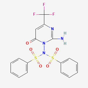 molecular formula C17H13F3N4O5S2 B2516596 N-[2-amino-6-oxo-4-(trifluoromethyl)-1(6H)-pyrimidinyl]-N-(phenylsulfonyl)benzenesulfonamide CAS No. 860611-91-2