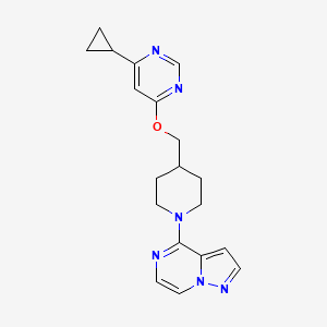 molecular formula C19H22N6O B2516618 4-(4-(((6-环丙基嘧啶-4-基)氧基)甲基)哌啶-1-基)吡唑并[1,5-a]哒嗪 CAS No. 2309574-65-8