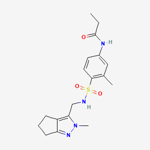 molecular formula C18H24N4O3S B2516621 N-(3-甲基-4-(N-((2-甲基-2,4,5,6-四氢环戊[c]吡唑-3-基)甲基)磺酰胺)苯基)丙酰胺 CAS No. 2034454-77-6