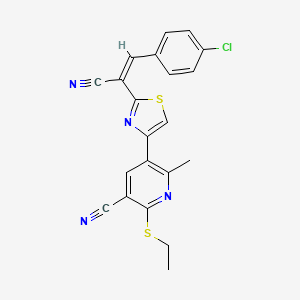 molecular formula C21H15ClN4S2 B2516630 (Z)-5-(2-(2-(4-chlorophenyl)-1-cyanovinyl)thiazol-4-yl)-2-(ethylthio)-6-methylnicotinonitrile CAS No. 441743-10-8