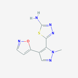 molecular formula C9H8N6OS B2516631 5-[2-Methyl-4-(1,2-oxazol-5-yl)pyrazol-3-yl]-1,3,4-thiadiazol-2-amine CAS No. 1946813-70-2