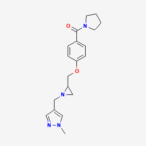 molecular formula C19H24N4O2 B2516642 [4-[[1-[(1-Methylpyrazol-4-yl)methyl]aziridin-2-yl]methoxy]phenyl]-pyrrolidin-1-ylmethanone CAS No. 2418709-23-4