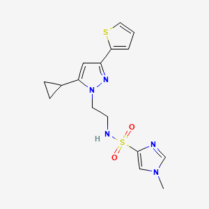 molecular formula C16H19N5O2S2 B2516647 N-(2-(5-cyclopropyl-3-(thiophen-2-yl)-1H-pyrazol-1-yl)ethyl)-1-methyl-1H-imidazole-4-sulfonamide CAS No. 1797672-43-5