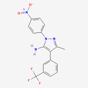 molecular formula C17H13F3N4O2 B2516710 3-Methyl-1-(4-nitrophenyl)-4-[3-(trifluoromethyl)-phenyl]-1H-pyrazol-5-ylamine CAS No. 852690-94-9