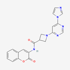 molecular formula C20H16N6O3 B2516721 1-(6-(1H-imidazol-1-yl)pyrimidin-4-yl)-N-(2-oxo-2H-chromen-3-yl)azetidine-3-carboxamide CAS No. 2034287-60-8