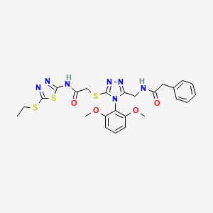 N-[[4-(2,6-dimethoxyphenyl)-5-[2-[(5-ethylsulfanyl-1,3,4-thiadiazol-2-yl)amino]-2-oxoethyl]sulfanyl-1,2,4-triazol-3-yl]methyl]-2-phenylacetamide