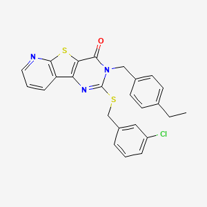molecular formula C25H20ClN3OS2 B2516743 2-((3-chlorobenzyl)thio)-3-(4-ethylbenzyl)pyrido[3',2':4,5]thieno[3,2-d]pyrimidin-4(3H)-one CAS No. 1223917-47-2