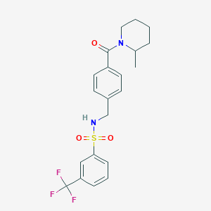 molecular formula C21H23F3N2O3S B2516774 N-(4-(2-methylpiperidine-1-carbonyl)benzyl)-3-(trifluoromethyl)benzenesulfonamide CAS No. 690245-29-5