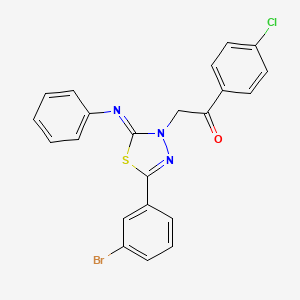 molecular formula C22H15BrClN3OS B2516782 2-[5-(3-Bromophenyl)-2-phenylimino-1,3,4-thiadiazol-3-yl]-1-(4-chlorophenyl)ethanone CAS No. 1322210-22-9