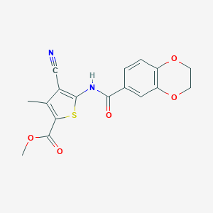 molecular formula C17H14N2O5S B251679 Methyl 4-cyano-5-[(2,3-dihydro-1,4-benzodioxin-6-ylcarbonyl)amino]-3-methyl-2-thiophenecarboxylate 